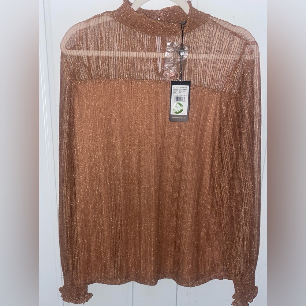 Adrianna Papell Brown w/gold threads Blouse NWT